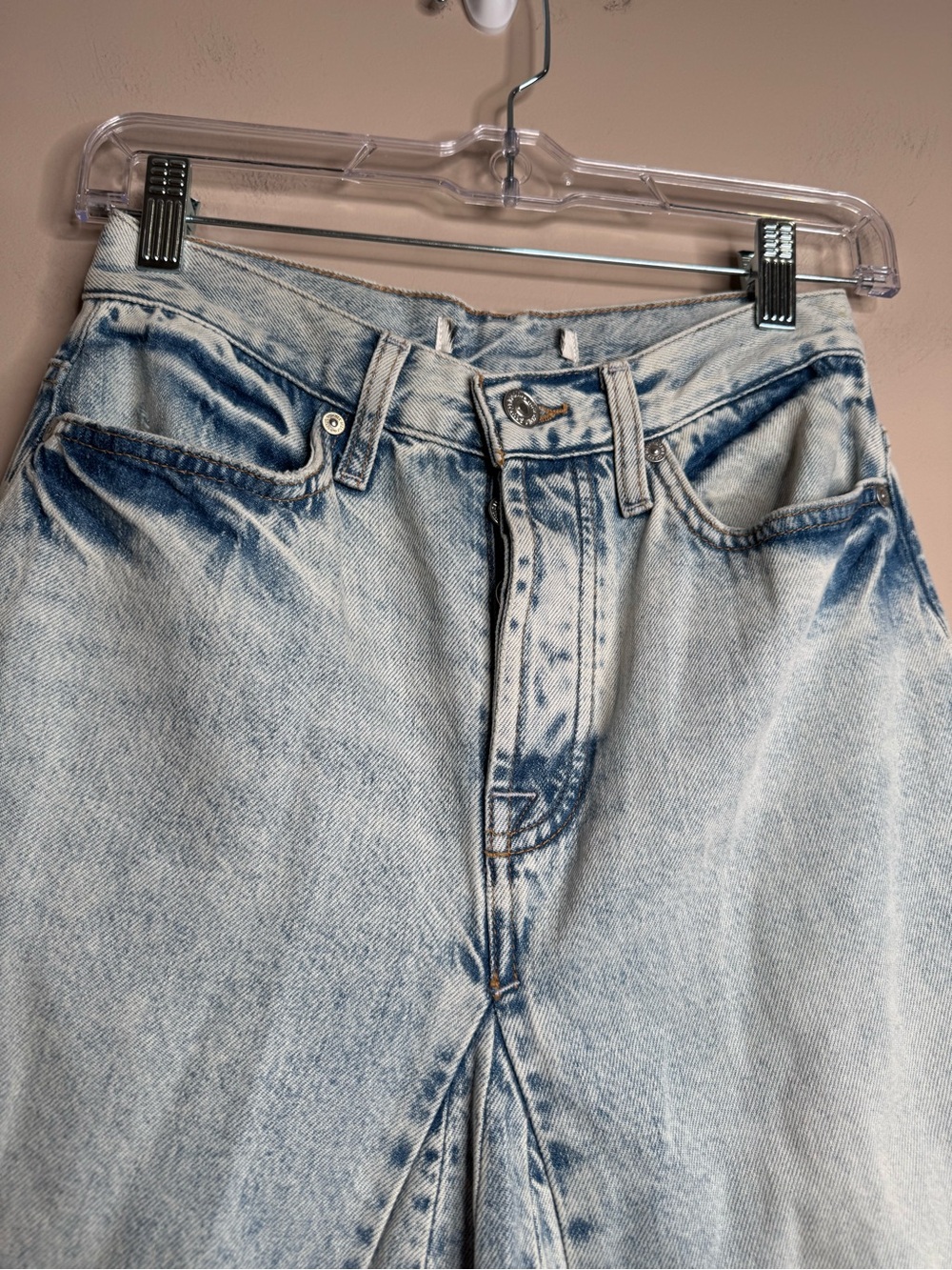 7 For All Mankind Western Maxi Skirt Denim Flared Paneled Size 25 Light Blue - Picture 6 of 8